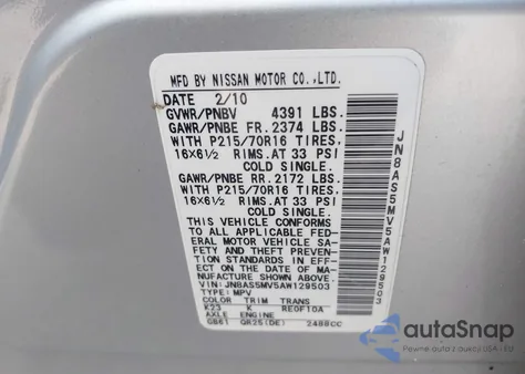 2010 Nissan Rogue S from USA, damaged, VIN JN8AS5MV5AW129503